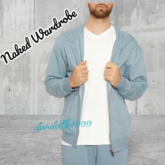 NAKED WARDROBE UNISEX BABY BLUE ZIP UP HOODED JACKET M - Picture 1 of 10